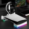 Base Horizontal para Console PS5SLIM Suporte para Headset Ventilador de Resfriamento Carregador Duplo para Controle Efeito de Luz RGB PG-P5S039