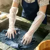 Guantes Desechables Engrosados de Manga Larga Dos en Uno con Puño Guantes Transparentes para el Hogar Guantes de Plástico para Limpieza de Manga Larga
