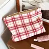 Bolsa de Cosméticos de Tela a Cuadros Clásica, Ligera y Portátil, Adecuada para Estudiantes y Viajes, Organizador de Artículos de Tocador y Bolsa de Almacenamiento, Bolsillo Interior