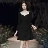 Vestido de Alta Gama para Primavera 2026 con Diseño de Cola de Pez, Vestido Negro Elegante de Corte Ajustado con Inserción de Malla, Vestido Formal para Mujer