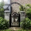 Villa Estilo Europeo Arco Arte de Hierro Soporte para Flores Poste de Puerta de Patio Cabeza de Puerta Rejilla para Plantas Trepadoras Rosa Trepadora Soporte para Flores de Exterior