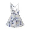 Estilo Europeu e Americano Amazon Aliexpress Popular Tendência de Moda Versátil Floral Cintura Marcada Alça Espaguete Vestido