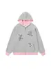 Sudadera con capucha de retazos de colores contrastantes bordada estilo japonés, linda, para mujer, otoño, pata de gato, linda, suelta, chaqueta cárdigan, moderna