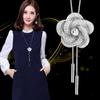 Cadena de Suéter de Perlas y Rosas Estilo Coreano Retro Suijue para Mujer, Collar Largo de Malla con Colgante de Flor