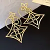 Pendientes Colgantes con Forma de Diamante Hueco, Aguja de Plata Electrochapada en Oro Real de 18K, Pendientes de Lujo Ligero de Gama Alta, Pendientes de Moda Versátiles para Mujer