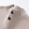 Cárdigan de cachemira para hombre de otoño e invierno, cuello medio alto, corte holgado, tejido de punto grueso de doble hebra de siete puntadas, prenda exterior con botones