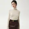 Camiseta Base de Lana Fina Yangzi para Mujer, Manga Larga Otoño/Invierno, Cuello Alto, Ropa Interior, Color Sólido, Versátil, Sin Costuras