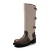 Botas de Caballero de Moda Estilo Chica Caliente de 4.5cm con Bloques de Color Nuevas para Otoño e Invierno 2026 Punta Redonda Tacón Grueso Hasta la Rodilla