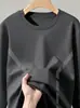 Camiseta de Manga Larga para Hombre de Temporada Cruzada, Color Sólido, Versátil, Holgada, Cuello Redondo, Capa Base, Sudadera de Marca Casual de Moda