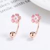 Pendientes de rosca en forma de C con diseño de flor de cerezo dulce de plata de ley 925 para mujer, pendientes de flores frescas, sencillos y elegantes, joyería para las orejas.