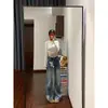 Jeans Acampanados Retro Azules de Tiro Bajo para Mujer, Nuevo 2026 Estilo Americano de Principios de Otoño Pantalones de Pierna Recta Adelgazantes de Campana
