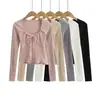 1333-26 Otoño estilo coreano ajustada cuello cuadrado lisa básica estilo deseo puro elástica acanalada realzadora de busto camiseta interior