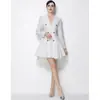Vestido de Manga Larga con Cuello en V Estilo Transfronterizo 2026 Primavera Nuevo Ol Doble Botonadura Ceñido a la Cintura Plisado Voluminoso Corto