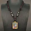Zakiram Deidade da Riqueza Amarela Tara Verde Raposa de Nove Caudas Oito Grandes Divindades Guardiãs Cinnabar Titânio Pintado a Ouro Pingente Colar Thangka