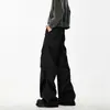 Pantalones cargo holgados plisados de nicho estilo americano para hombre y mujer, pantalones acampanados casuales versátiles, pantalones negros de alta gama para hombre