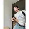[Em Estoque + Qualidade Original] Camiseta de Manga Curta com Gola Meio Alta Estilo Coreano de Seda Gelada Novo Modelo 2026 Top