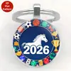Chaveiro Pingente Redondo de Vidro Padrão Série Cavalo 2026 Venda Quente Transfronteiriça Decoração de Carro Ornamento Pendurado