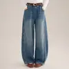 Pantalones vaqueros de retazos estilo coreano para niñas, pierna curva, colección otoño 2026, tiro alto, estructurados, adelgazantes y casuales de pierna recta para niños