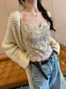 Camisola de Encaje de Espina de Pescado con Cuello en V Estilo Corte Francés para Mujer, Camisola Sexy de Verano con Copas, Top Básico Versátil para Ropa Interior