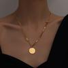 Luz de Banho Incolor Luxo Dupla Camada Fivela T Redonda Colar de Marca Feminino Moda Ins Corrente de Clavícula Variável Corrente de Lã