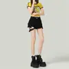 Shorts jeans feminino preto da moda, novo estilo, com design de dois botões, estilo workwear, hot pants de verão com bolsos