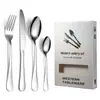 Juego de Cubiertos de Acero Inoxidable al por Mayor en Stock, Uso Hotelero y Doméstico, Juego de 4 Piezas de Cuchillo para Bistec, Cuchara, Tenedor de Acero Inoxidable, Caja de Regalo de Cubiertos