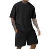 2025 Verano Nuevo para Hombre Deportes Color Sólido Cuello Redondo Jersey Patrón Vertical Camiseta Shorts Manga Corta Conjunto de Dos Piezas