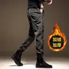 Calça de Trabalho de Alta Qualidade Estilo Americano Verde Militar Masculina Moda Outono e Inverno Marca Forrada com Fleece Solta Tamanho Grande Perna Preta Calça Casual Masculina