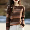 Suéter de punto a rayas hueco de manga larga retro para mujer, top holgado y adelgazante, comercio exterior transfronterizo, otoño e invierno, venta al por mayor