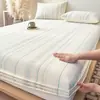 Juego de Sábana Bajera Ajustable de Algodón Puro Lavado Jacquard Pieza Única 100% Algodón Funda de Sábana Protector de Colchón Juego de Tres Piezas