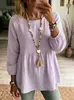 Blusas de Verão Femininas de Algodão e Linho com Gola Redonda e Mangas Bufantes, Caimento Solto, Camisetas Emagrecedoras para Exportação, Agora Disponíveis no Atacado Diretamente do Fabricante