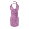 Vestido de Malla con Lunares y Cuello Halter, Atractivo y Caliente, para Mujer, Verano 2026, Adelgazante y Elegante, Ceñido a la Cintura, Vestido Corto Ajustado