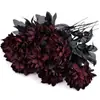 Flores Artificiales de Dalia Negra Individuales Falsas al por Mayor Personalizadas Arreglo Estilo Oscuro de Halloween Flor Decorativa Arreglo Floral Decorativo