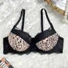 Amazon TK Lencería Sexy con Estampado de Leopardo Tallas Grandes Europeas y Americanas para Mujer con Encaje Empalmado Sujetador Push-up con Aros y Soporte Lateral