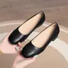 Sapatos de peça única para primavera e outono, salto grosso, sapatos para mulheres de meia-idade e idosas, sapatos femininos de couro, sapatos confortáveis para o trabalho, sapatos de mãe com sola macia