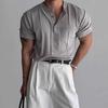 Suéter de Manga Curta com Gola Henry Masculino Verão Design Fino Simples Combina com Tudo Cor Sólida Camiseta Casual Elástica Manga Média