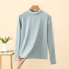 Camiseta Base Térmica de Nano Polar con Cuello Medio-Alto para Mujer, Camiseta de Manga Larga con Capa Interior Engrosada y Ribete de Encaje, Top Versátil de Corte Ajustado
