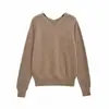 Suéter Feminino Minimalista de Gola V Cor Sólida Transfronteiriço Ombro Caído Solto Manga Longa Textura Macia Pulôver para o Dia a Dia Malha