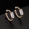 Estilo japonês e coreano 14K ouro brincos cor zircão clipe brincos simples orelha furos orelha dupla orelha fivela em forma de brincos em forma de C para as mulheres