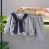 Conjunto de Roupa Outono/Inverno para Meninos e Meninas, Marca Tendência Infantil Estilo Coreano Moletom com Capuz Color Block e Calça de Moletom