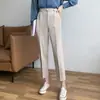 Terno de calça de fumaça feminino primavera e outono cintura alta drapeado baixa estatura profissional versátil casual preto Harem Cropped fino