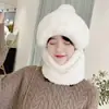 Conjunto de Chapéu e Cachecol de Pelúcia para Mulheres, Protetor de Pescoço de Inverno, Design Fofo de Urso, Estiloso e Versátil para Outono e Inverno, Chapéu da Moda e Quente para Proteção das Orelhas