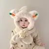 Gorro Infantil Otoño e Invierno Nuevo Estilo Bufanda Todo en Uno Gorro de Felpa Cortavientos y Cálido Lindo Dibujo Animado Bufanda Gorro Todo en Uno
