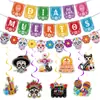 Decoración de fiesta del Día de Muertos de México adornos colgantes en espiral arreglo de pancarta colgante en espiral de calavera