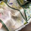 Pañuelo pequeño de seda morera con doble capa y diseño de pintura al óleo verde fresco para mujer, pañuelo de seda fino y largo, pañuelo de cinta