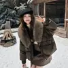 Abrigo de Algodón Estilo Coreano 2026 con Cuello Grande de Piel para Mujer, Chaqueta Acolchada Corta de Invierno Nueva y Moderna, Chaqueta Acolchada Engrosada
