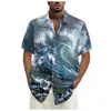 AliExpress Transfronterizo Ola Retro Estampado 3D Camisa de Manga Corta para Hombre Camisa Hawaiana Moda Casual Hombre