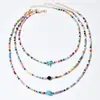 3 Piezas de Moda Bohemia Estilo Nuevo Estilo Playa Océano Collar Multicapa Irregular con Cuentas de Vidrio Turquesa para Mujer