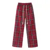 Pantalones de cuadros rojos pantalones casuales para mujer otoño e invierno calle alta americana pantalones deportivos pantalones de pierna ancha pequeños pantalones retro pantalones