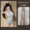 Lencería sexy Manyu, diseño seductor, escote en V profundo, espalda descubierta, estampado de rayas, entrepierna abierta, conjunto de una pieza fácil de quitar 9776